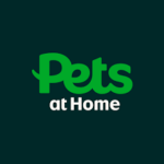 A dark green square with the word Pets in light green and the words at home in white